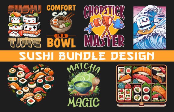 Japanese Traditional Sushi Graphics for Print Templates